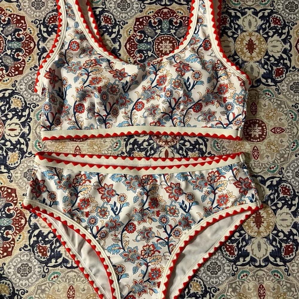 SHEIN Floral Bikini Set with Red and Blue Accents